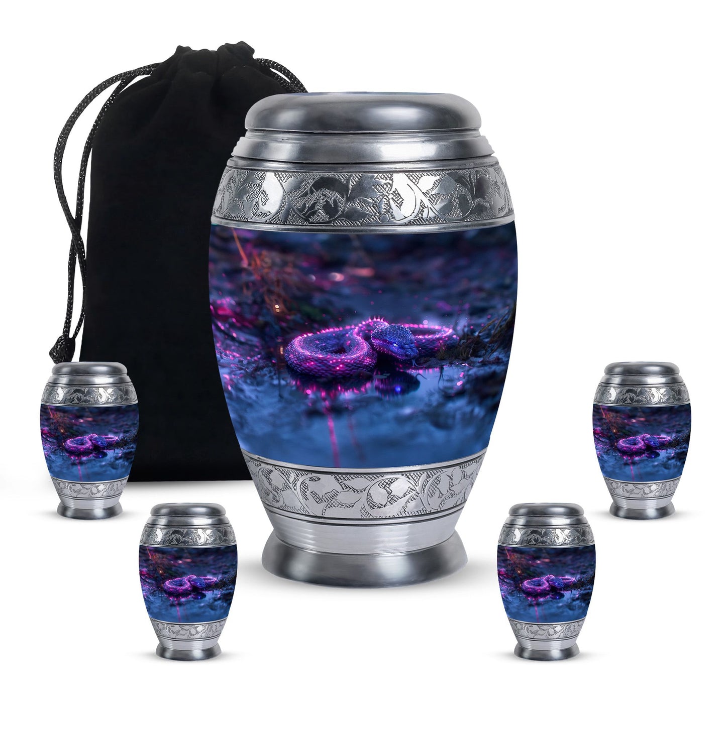 Purple Personalized Snake Cremation Urn for Adults - 10-inch, 200 cu in - Yatskia