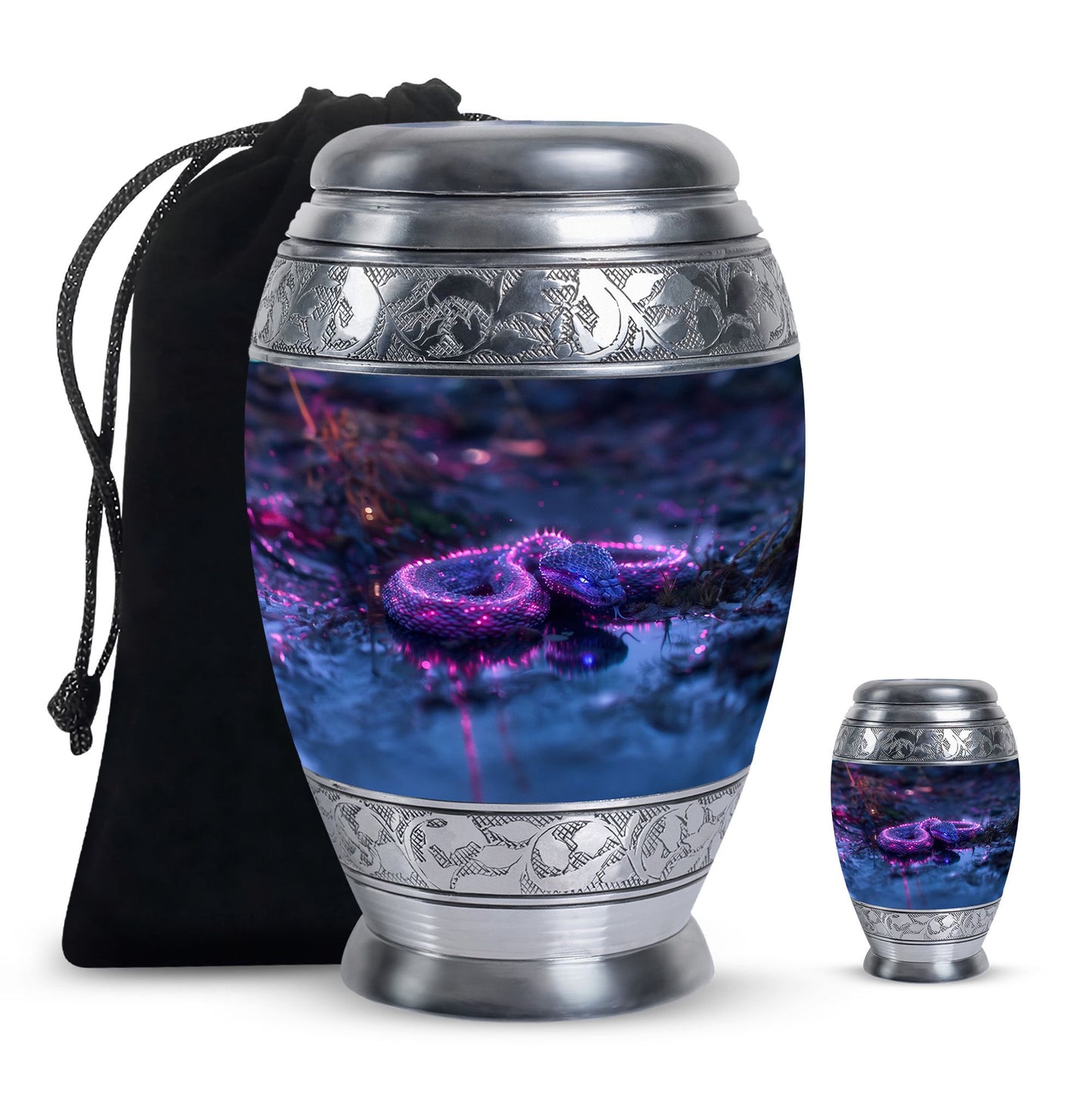 Purple Personalized Snake Cremation Urn for Adults - 10-inch, 200 cu in - Yatskia