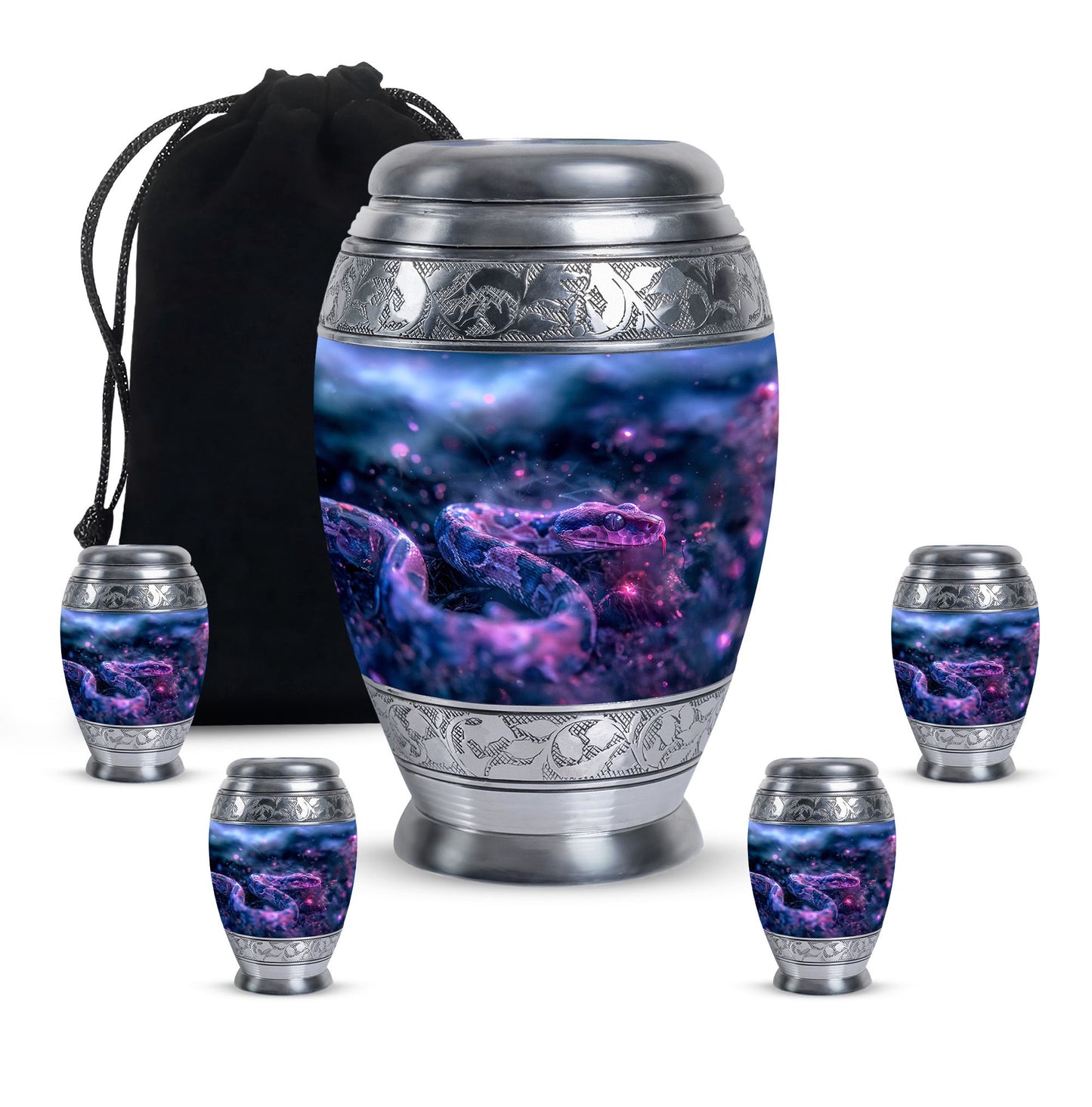 Blue Personalized Snake Cremation Urn for Human Ashes - 10-inch, 200 cu in - Yatskia