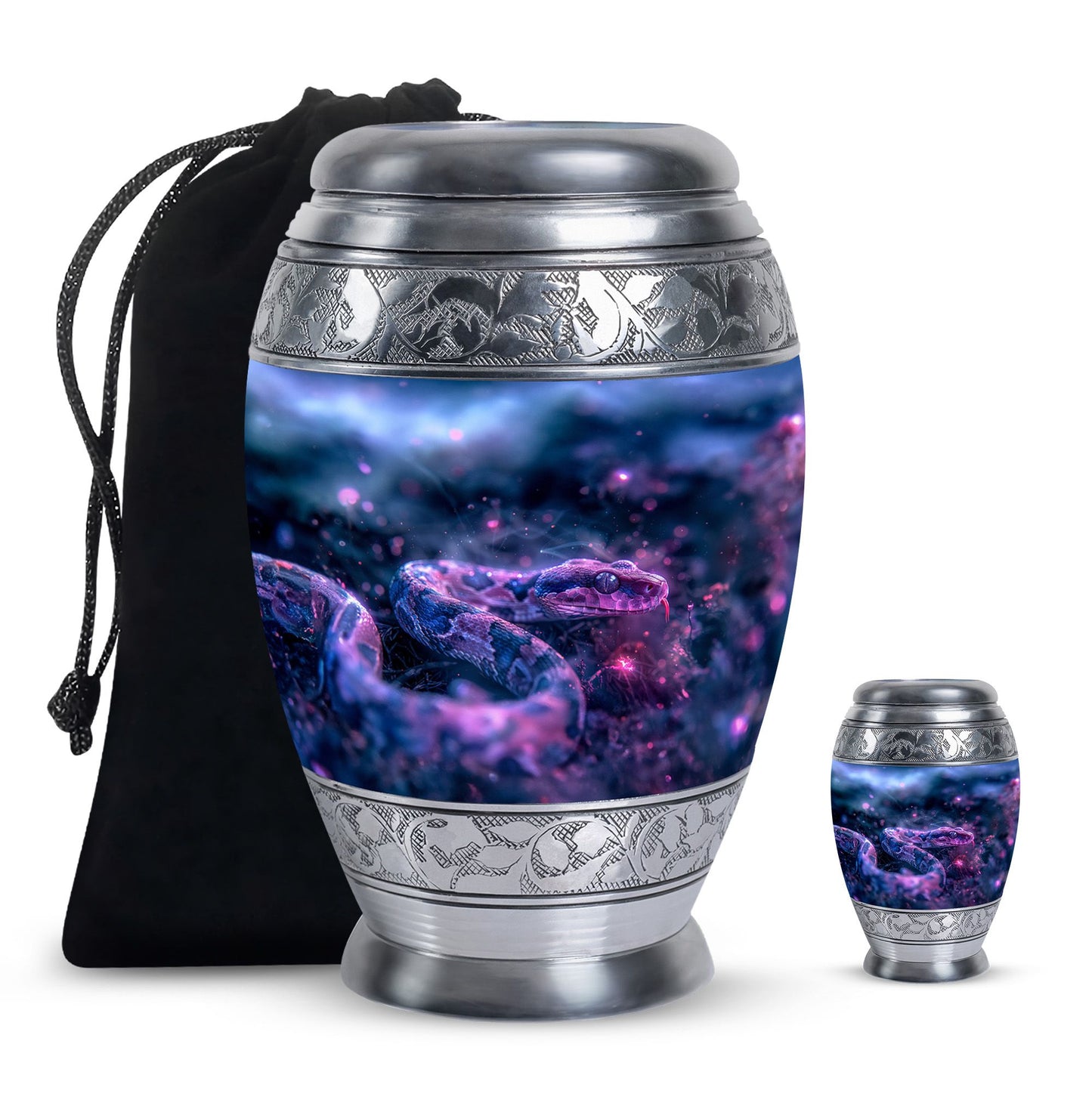 Blue Personalized Snake Cremation Urn for Human Ashes - 10-inch, 200 cu in - Yatskia