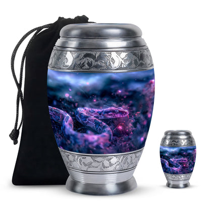 Blue Personalized Snake Cremation Urn for Human Ashes - 10-inch, 200 cu in - Yatskia