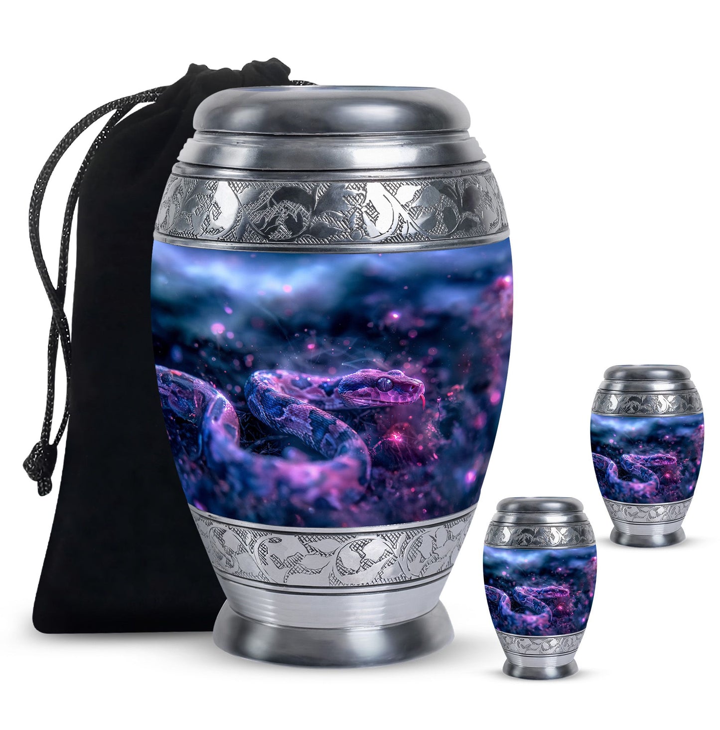 Blue Personalized Snake Cremation Urn for Human Ashes - 10-inch, 200 cu in - Yatskia