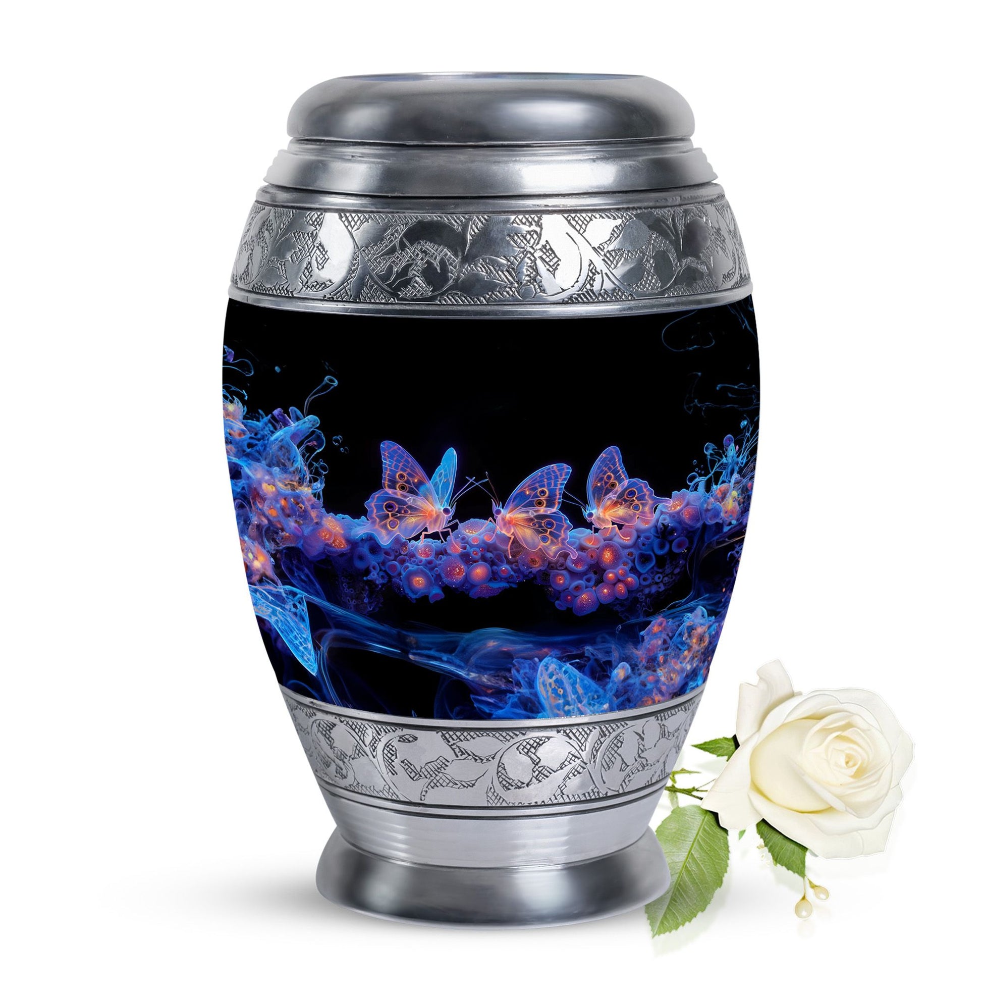 Neon Butterfly Nebula Black Urns - Butterfly Urns For Memorial