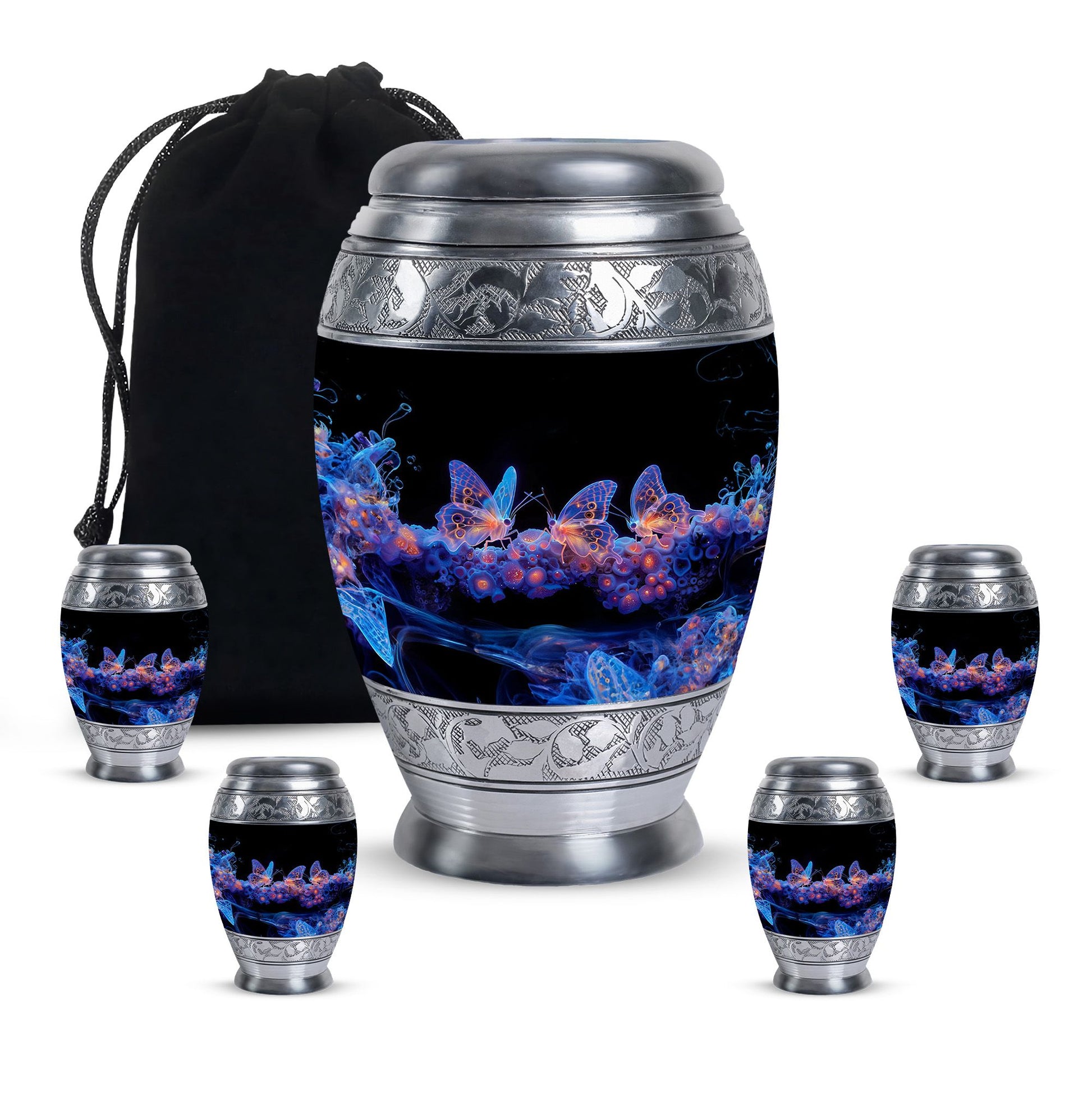 Neon Butterfly Nebula Black Urns - Butterfly Urns For Memorial