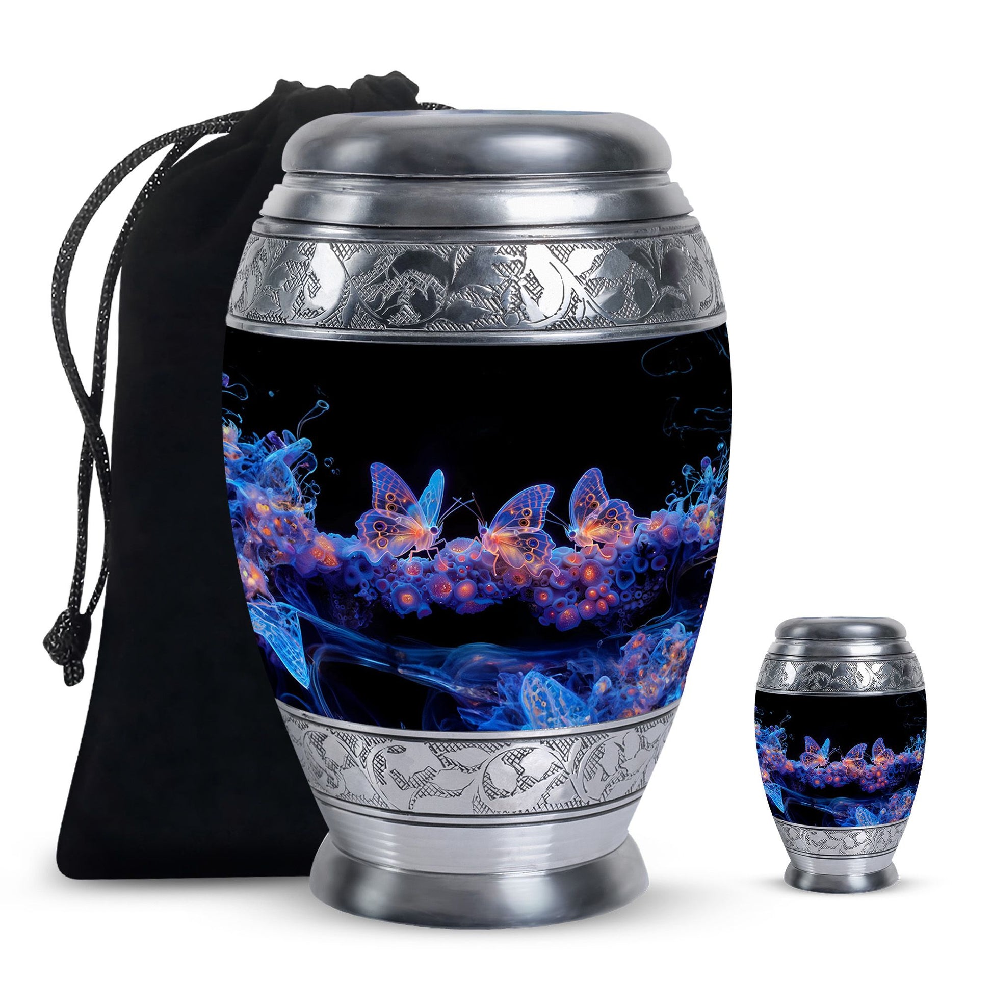 Neon Butterfly Nebula Black Urns - Butterfly Urns For Memorial