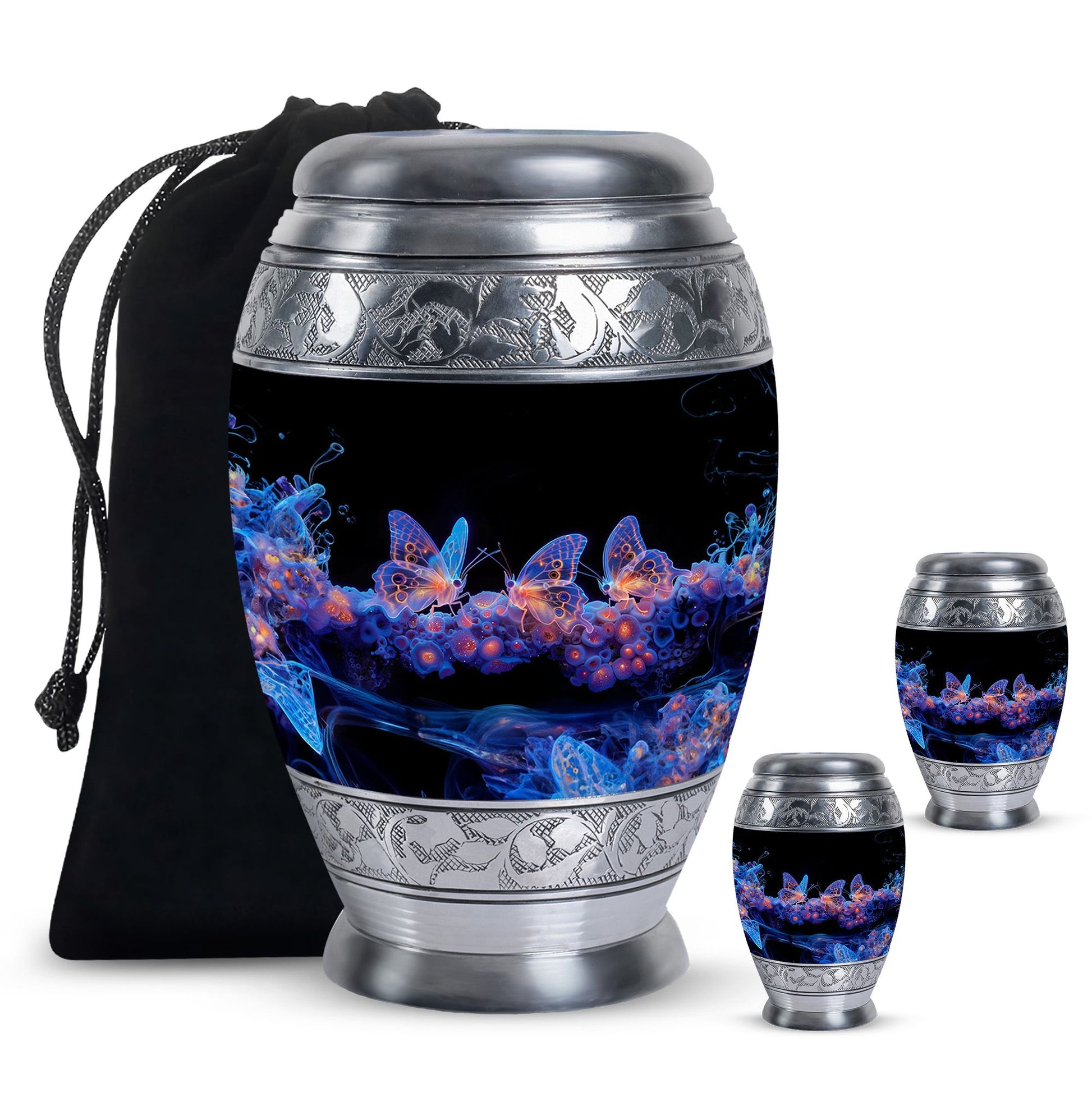 Neon Butterfly Nebula Black Urns - Butterfly Urns For Memorial