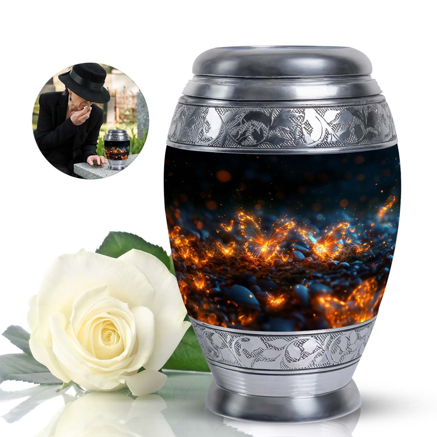 Personalized Butterfly Cremation Urn for Adult - 10-inch, 200 cu in - Yatskia