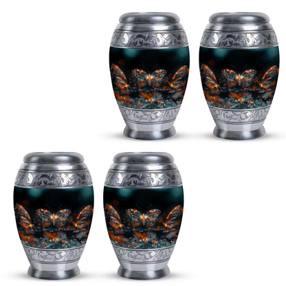Butterfly Urn for Human Ashes, Glowing Gold Wings with Sparkle Particles, Black Gloss Urn
