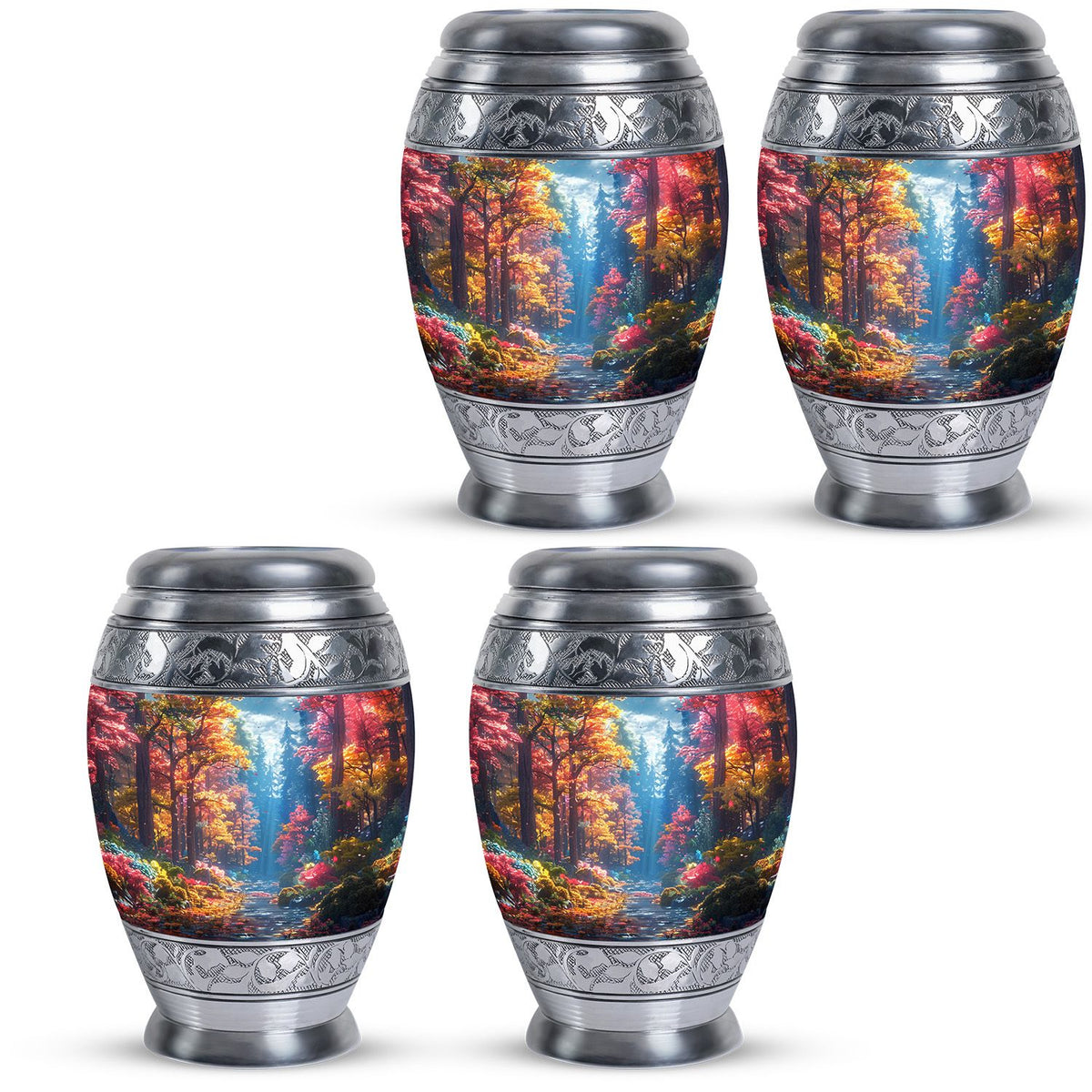 Forest Urn for Human Ashes, Colorful Autumn Path Through Trees, Cremation Urn