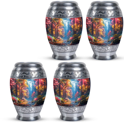 Forest Urn for Human Ashes, Colorful Autumn Path Through Trees, Cremation Urn
