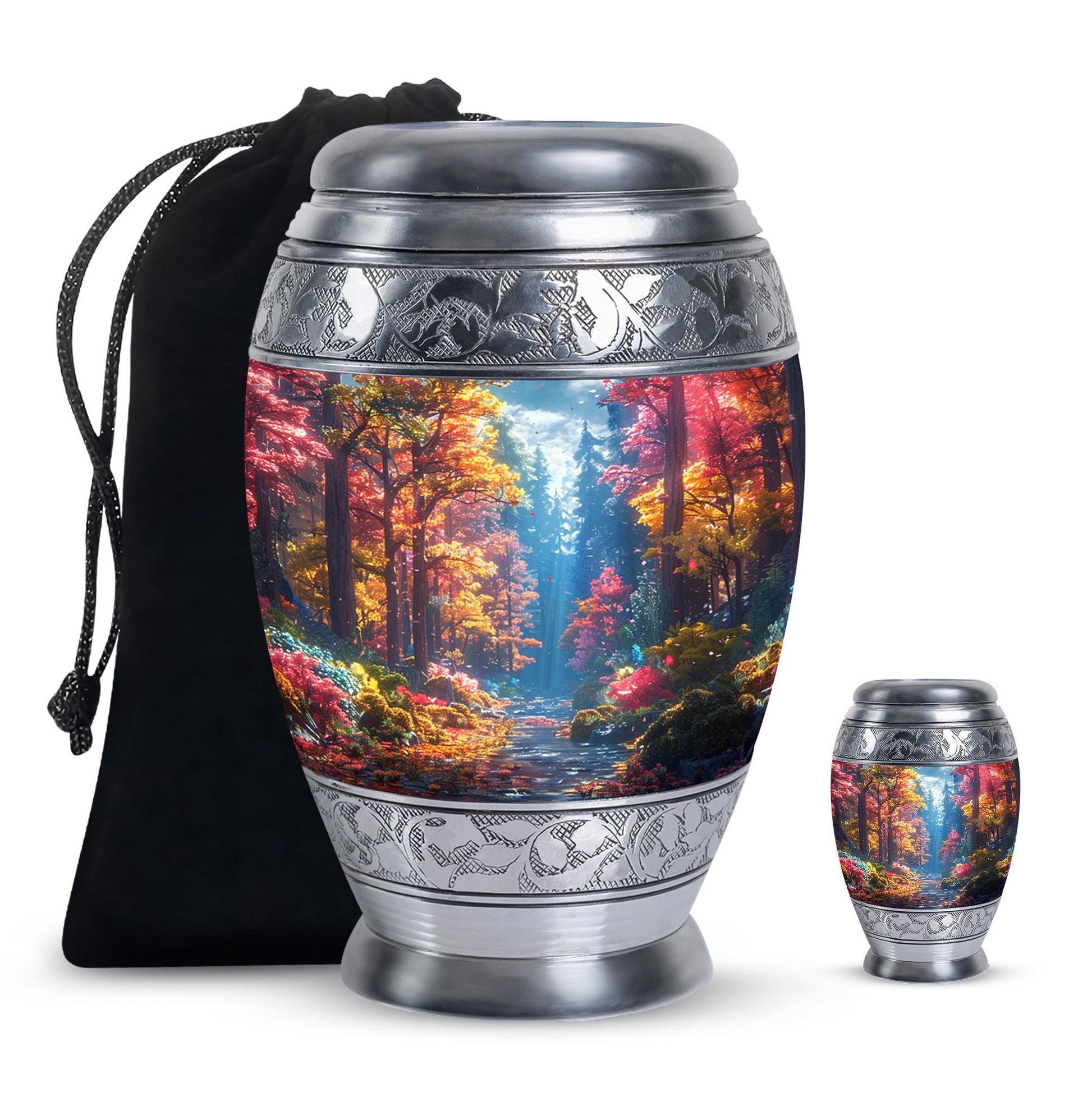 Beautiful Forest Cremation Urn - Large Decorative Urn For Human Ashes