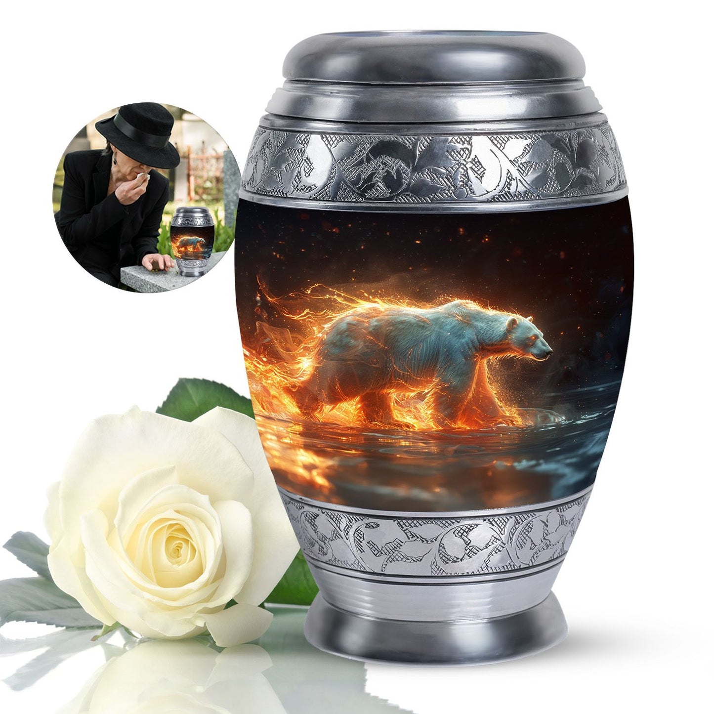 Personalized Bear Cremation Urn for Human Ashes - 10-inch, 200 cu in - Yatskia
