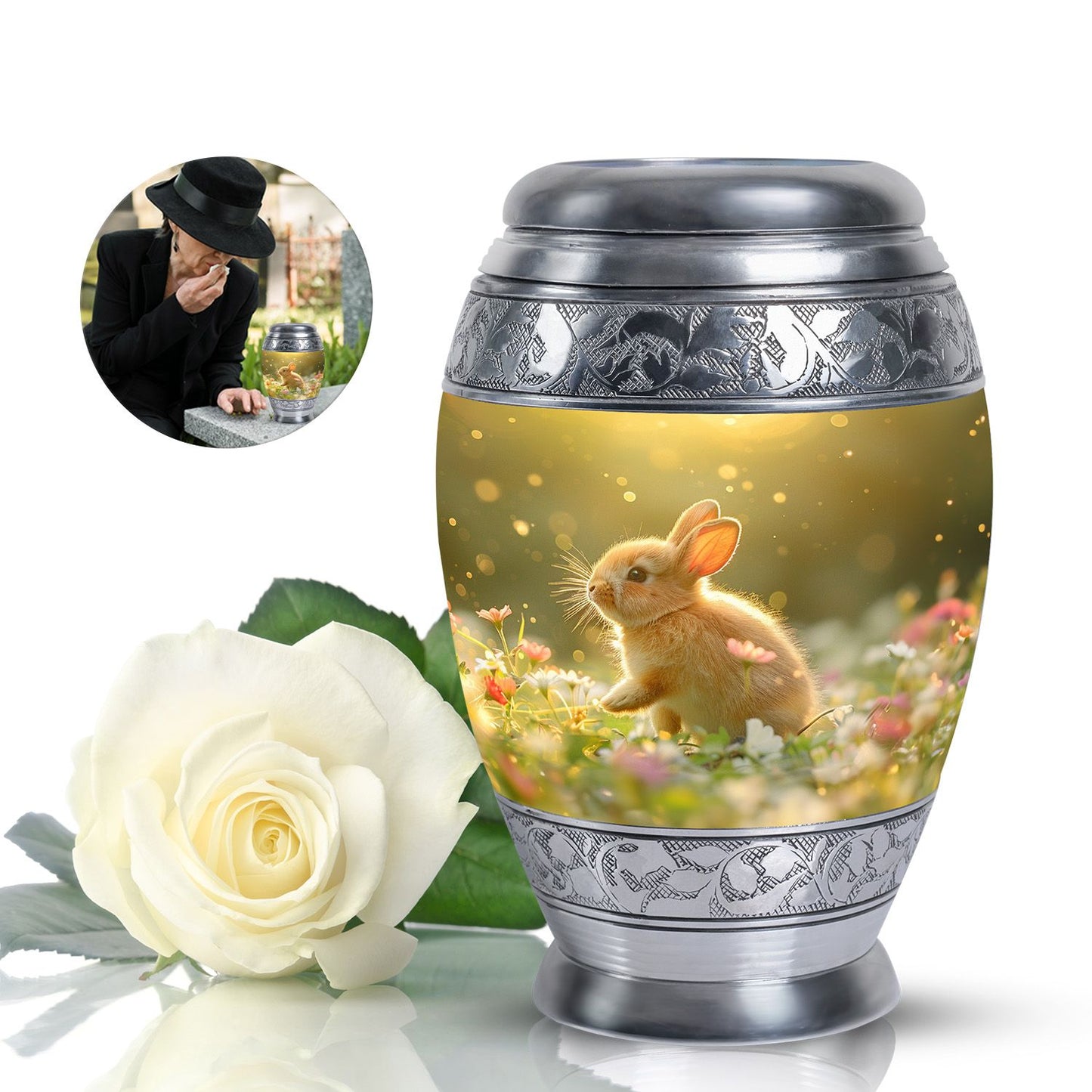 Personalized Rabbit Memorial Urn for Pet Ashes - 10-inch, 200 cu in - Yatskia