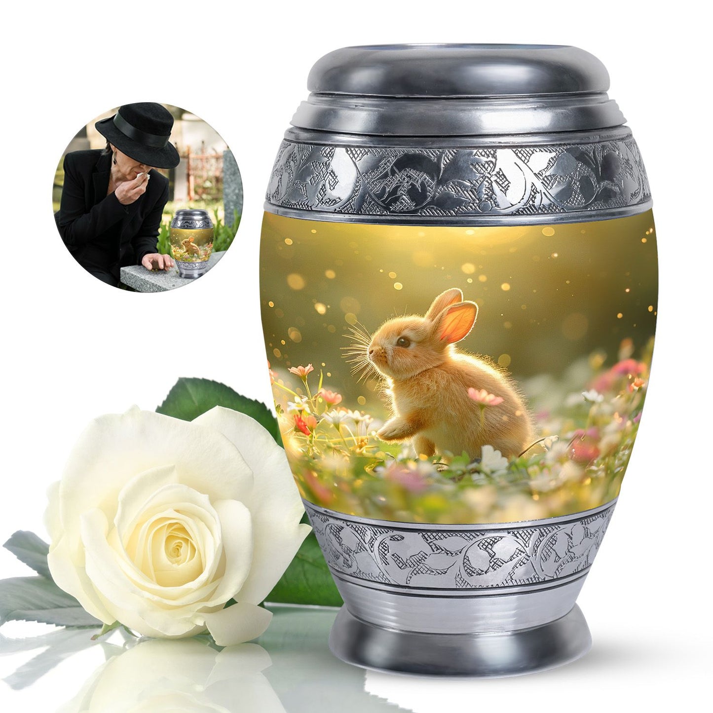 Personalized Rabbit Memorial Urn for Pet Ashes - 10-inch, 200 cu in - Yatskia