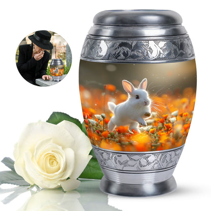 White Personalized Rabbit Cremation Urn for Pet Ashes - 10-inch, 200 cu in - Yatskia