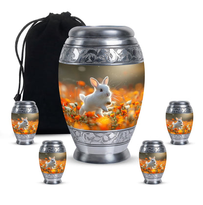 White Personalized Rabbit Cremation Urn for Pet Ashes - 10-inch, 200 cu in - Yatskia