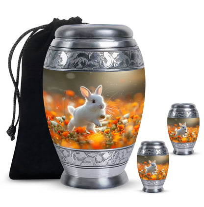 White Personalized Rabbit Cremation Urn for Pet Ashes - 10-inch, 200 cu in - Yatskia