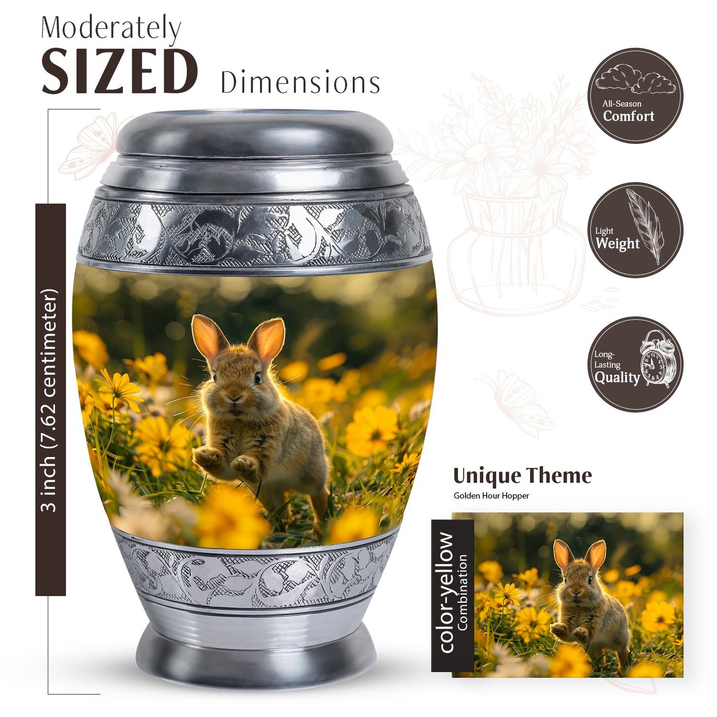 Personalized Rabbit Cremation Urn for Pet Ashes - 10-inch, 200 cu in - Yatskia