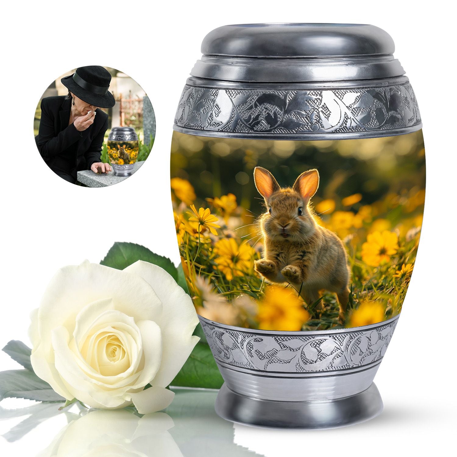 Bunny Rabbit Urn For Cremation - Rabbit Funeral Large Urns For Ashes