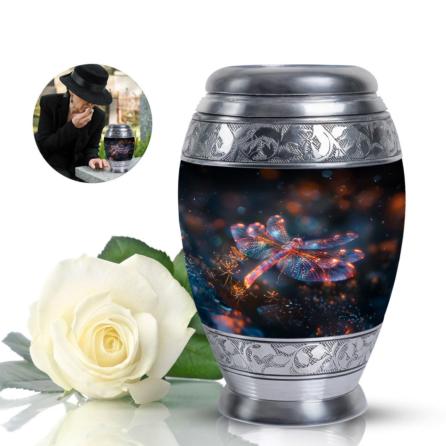 Personalized Dragonfly Cremation Urn for Human Ashes - 10-inch, 200 cu in - Yatskia