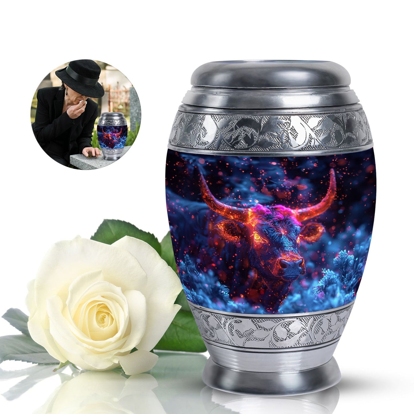 Personalized Bull Cremation Urn for Men - 10-inch, 200 cu in - Yatskia