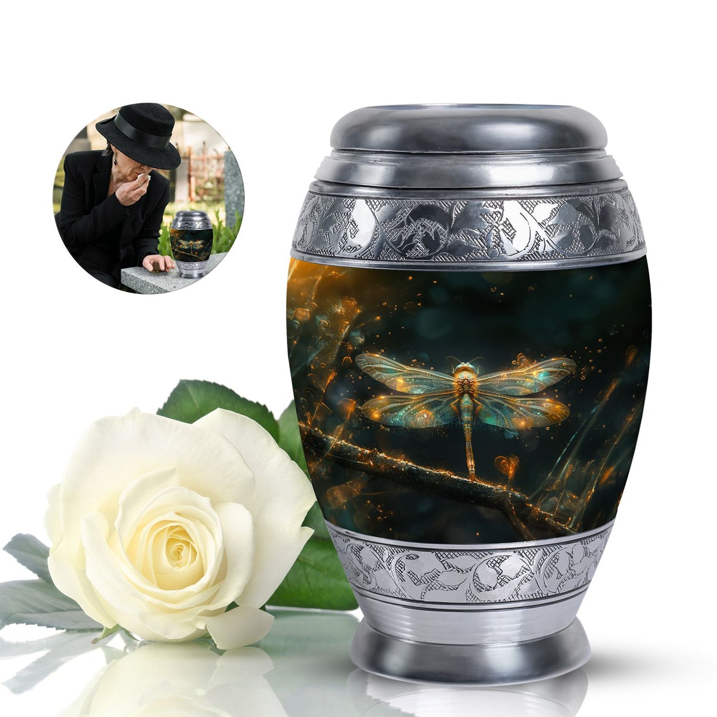 Personalized Dragonfly Keepsake Urn for Women - 10-inch, 200 cu in - Yatskia