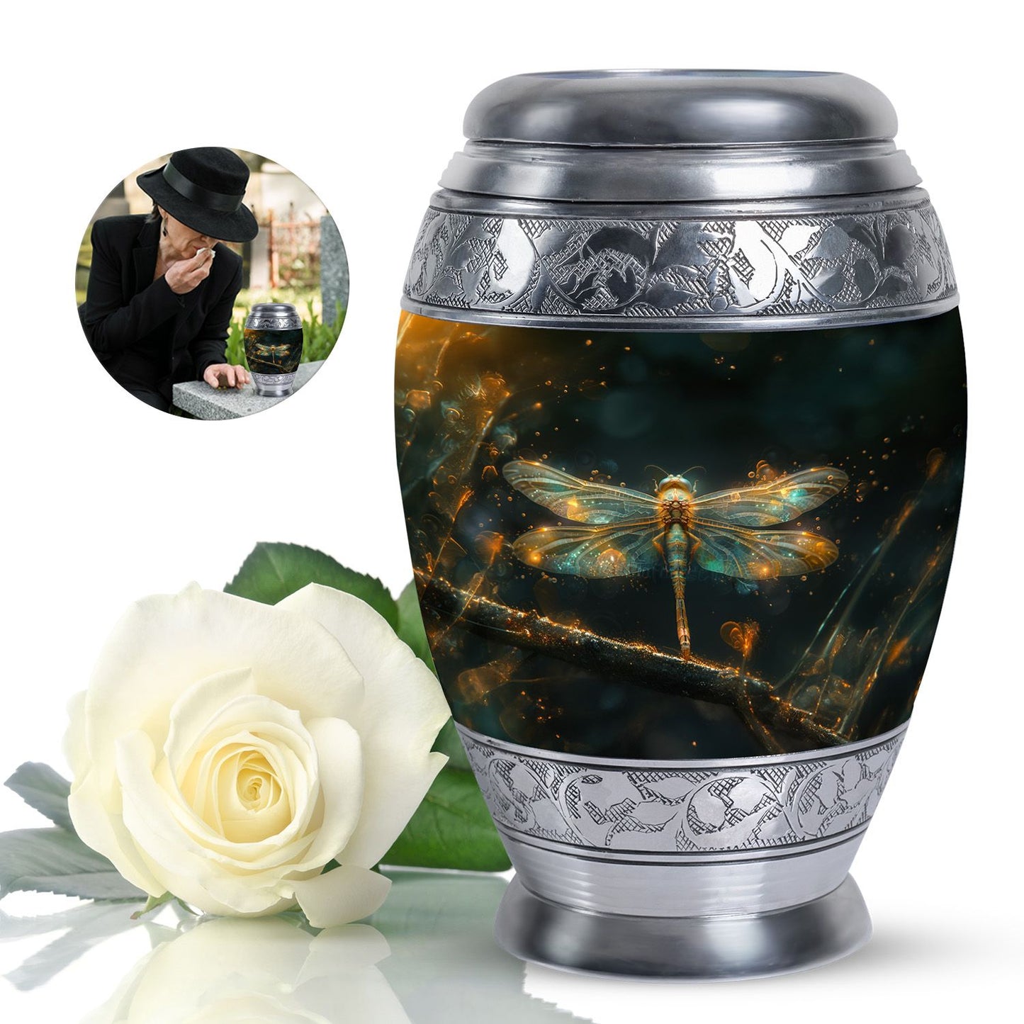 Personalized Dragonfly Keepsake Urn for Women - 10-inch, 200 cu in - Yatskia