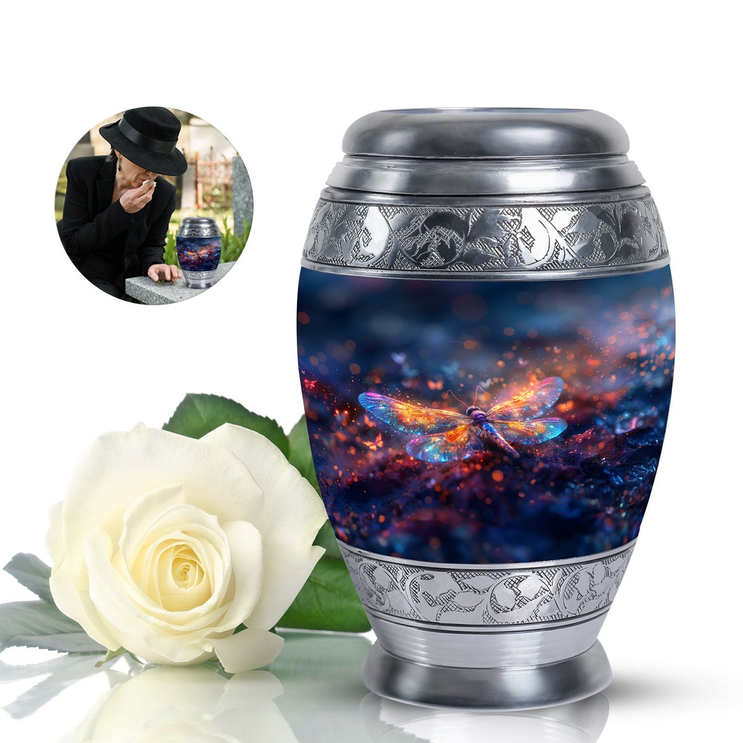 Personalized Dragonfly Cremation Urn for Human Ashes - 10-inch, 200 cu in - Yatskia