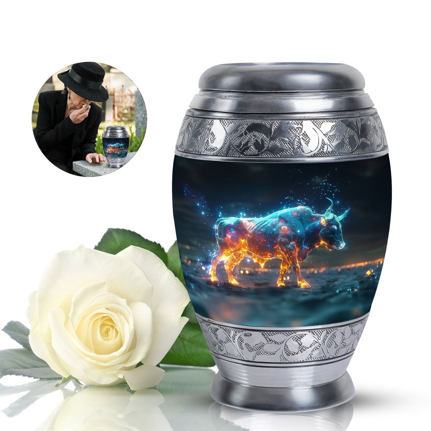 Personalized Bull Memorial Urn for Men & Women - 10-inch, 200 cu in - Yatskia