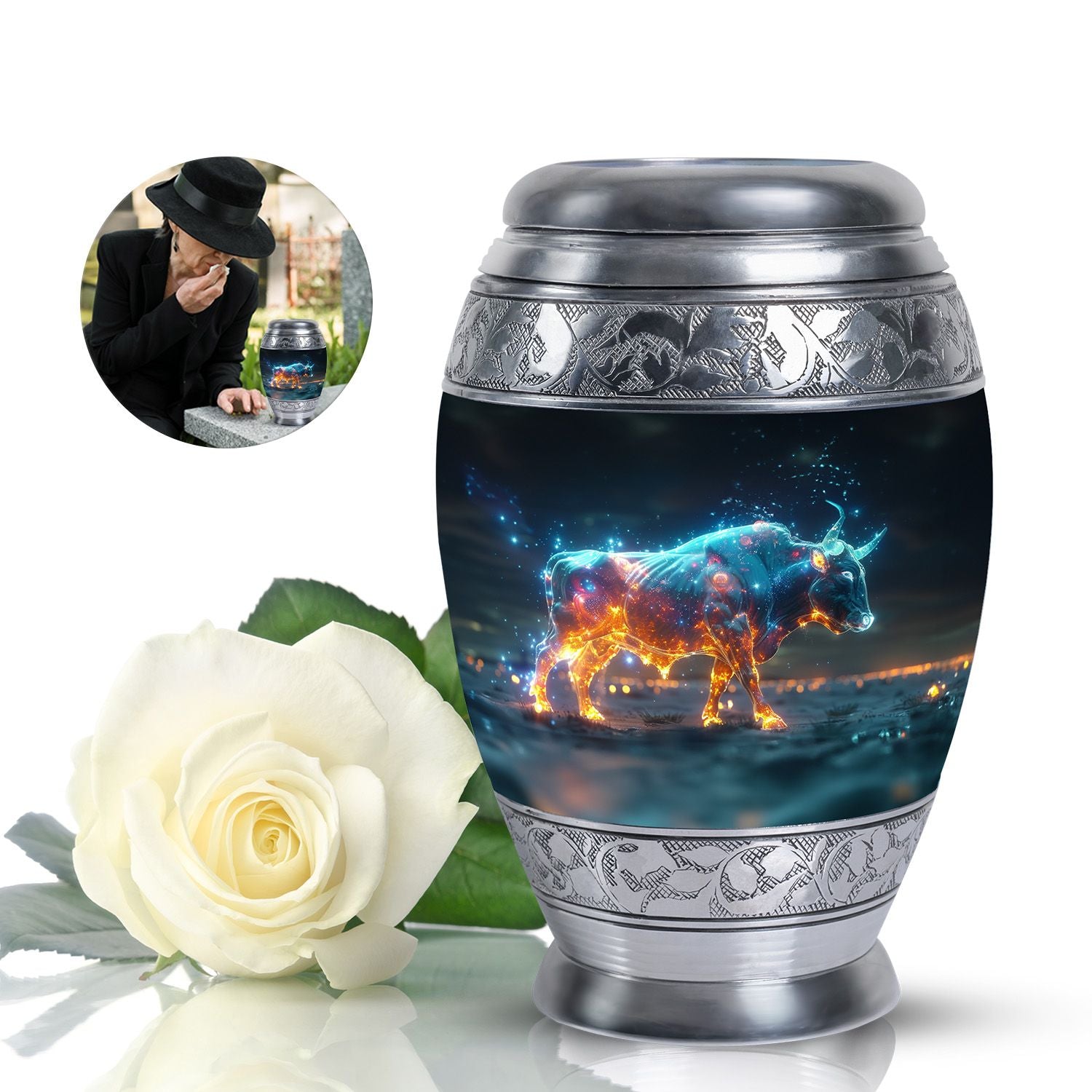 Stellar Taurus Glowing Urn - Bull Urn Memorial For Men & Women
