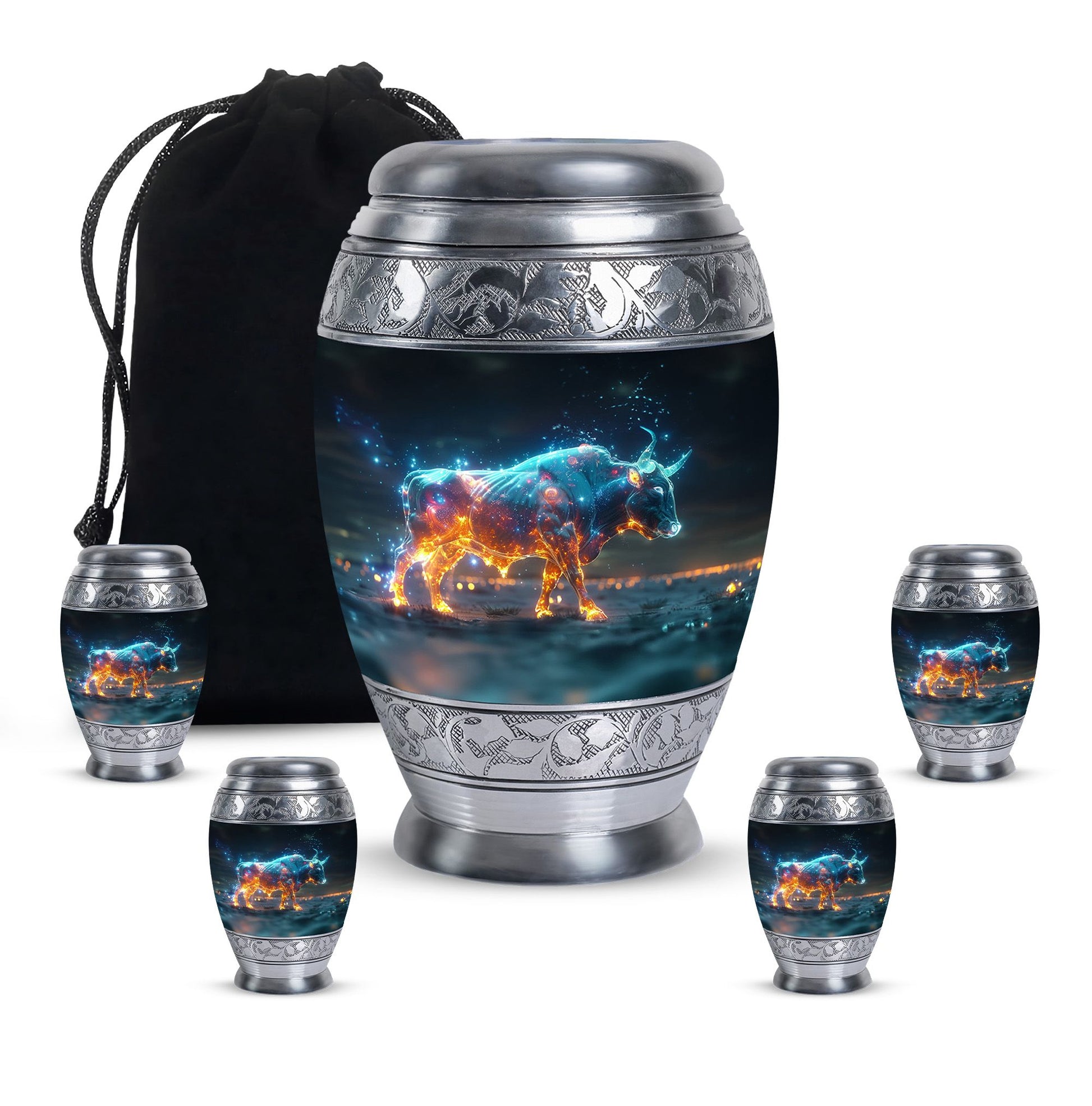 Stellar Taurus Glowing Urn - Bull Urn Memorial For Men & Women