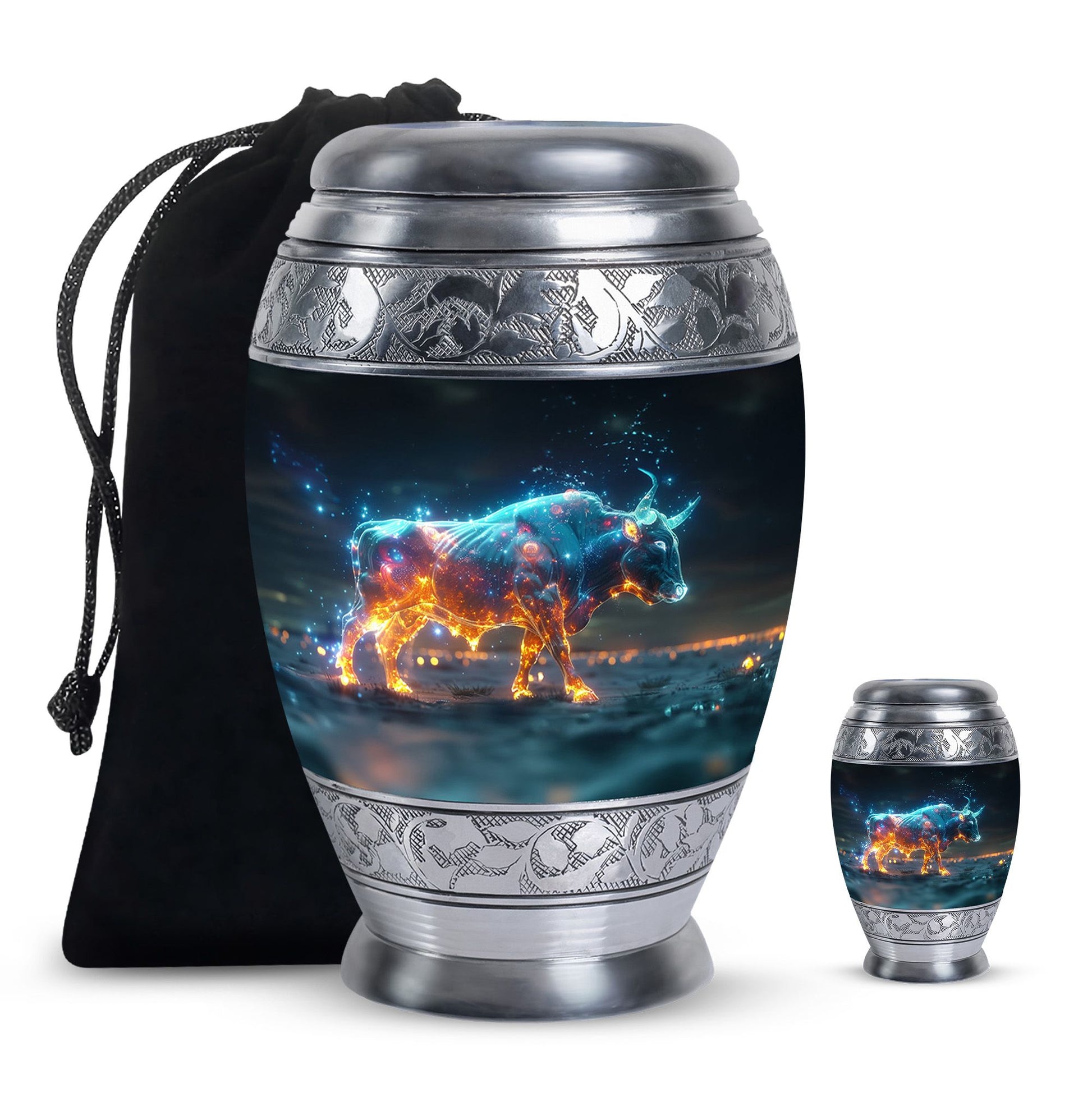 Stellar Taurus Glowing Urn - Bull Urn Memorial For Men & Women
