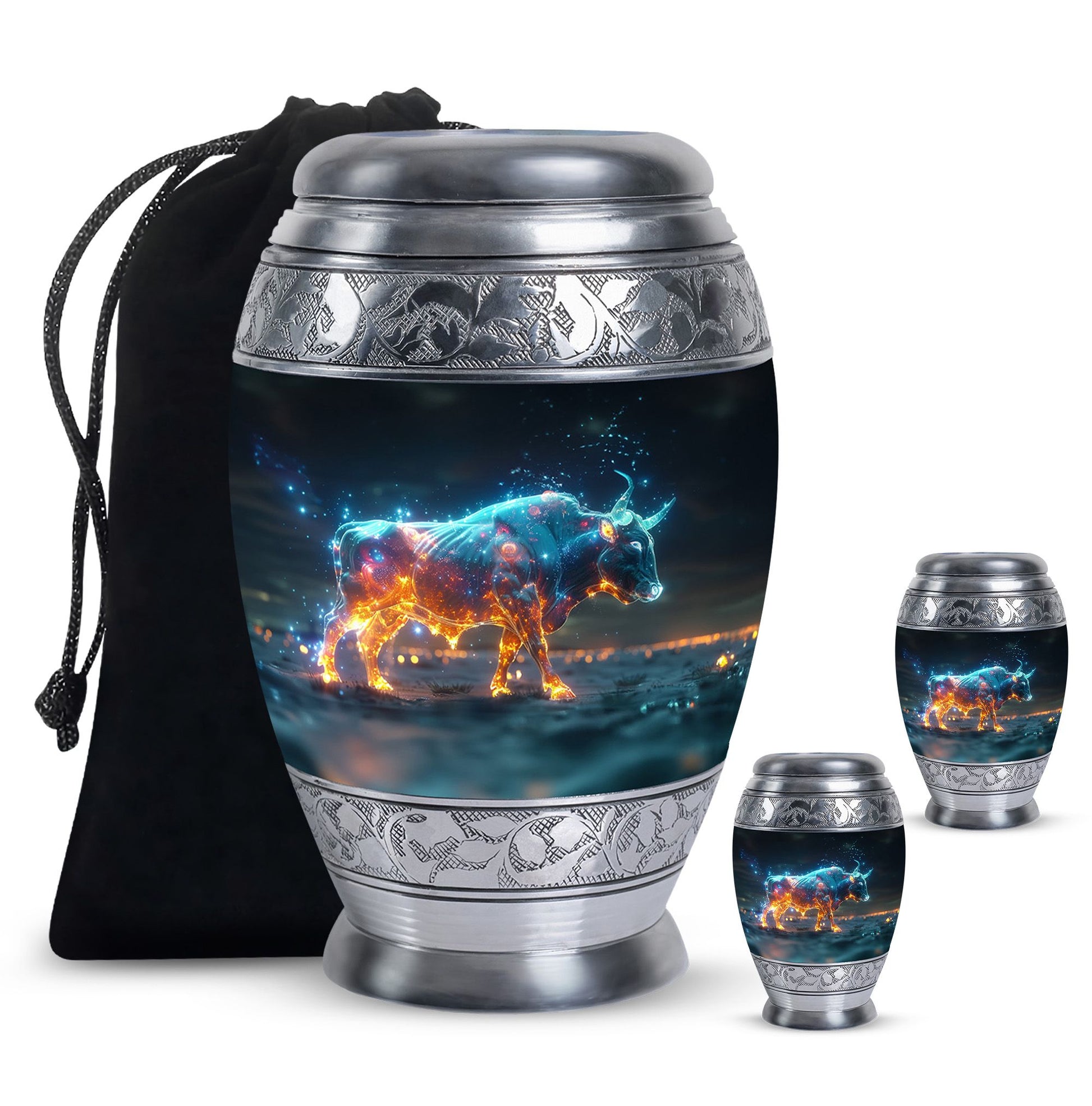Stellar Taurus Glowing Urn - Bull Urn Memorial For Men & Women