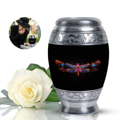 Black Personalized Dragonfly Cremation Urn for Women - 10-inch, 200 cu in - Yatskia