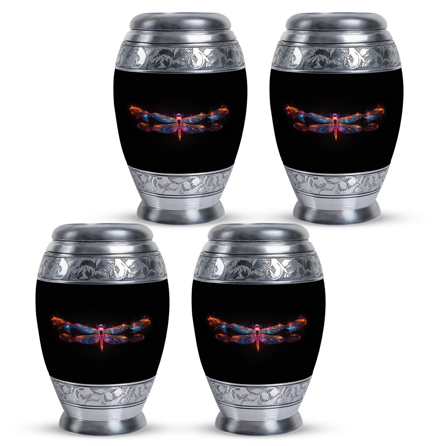 Black Personalized Dragonfly Cremation Urn for Women - 10-inch, 200 cu in - Yatskia