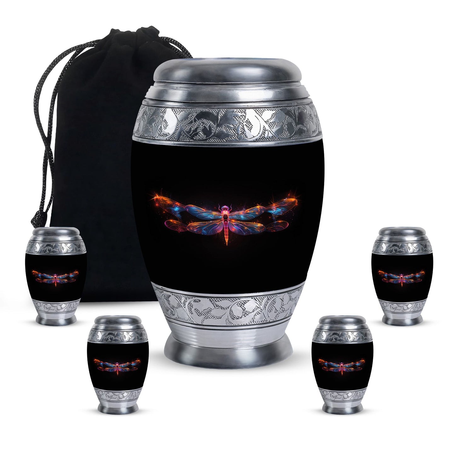 Black Personalized Dragonfly Cremation Urn for Women - 10-inch, 200 cu in - Yatskia