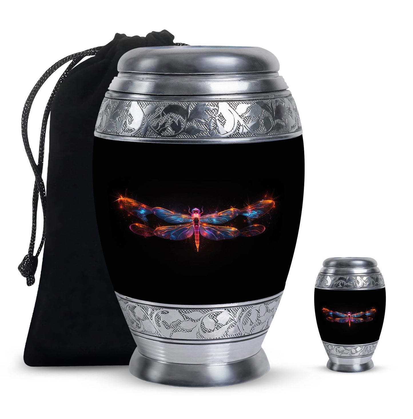 Black Personalized Dragonfly Cremation Urn for Women - 10-inch, 200 cu in - Yatskia