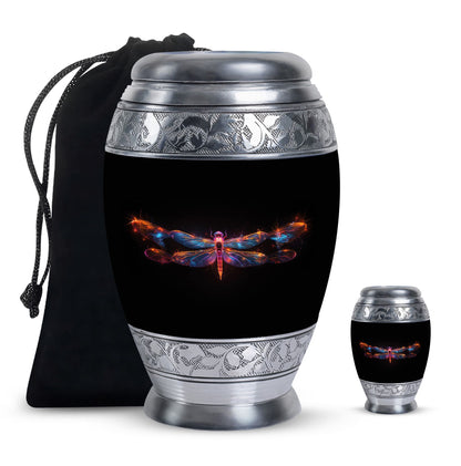 Black Personalized Dragonfly Cremation Urn for Women - 10-inch, 200 cu in - Yatskia