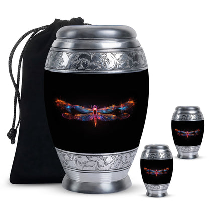 Black Personalized Dragonfly Cremation Urn for Women - 10-inch, 200 cu in - Yatskia
