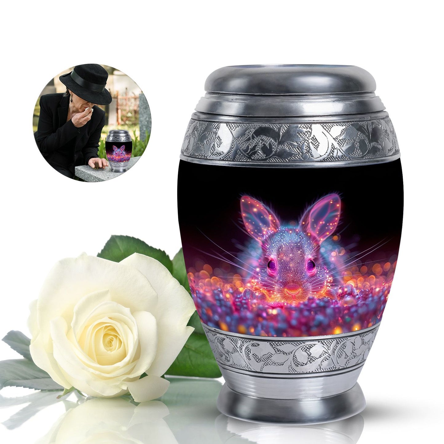Pink Personalized Rabbit Cremation Urn for Pet Ashes - 10-inch, 200 cu in - Yatskia