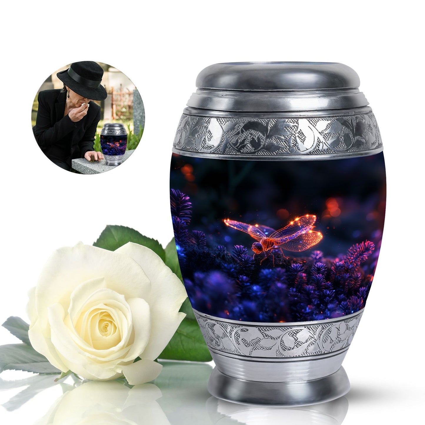 Personalized Dragonfly Cremation Urn for Human Ashes - 10-inch, 200 cu in - Yatskia