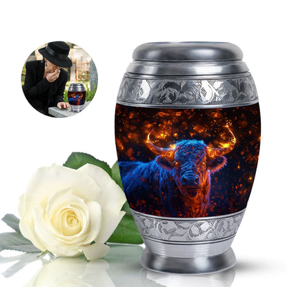 Personalized Bull Cremation Urn for Human Ashes - 10-inch, 200 cu in - Yatskia