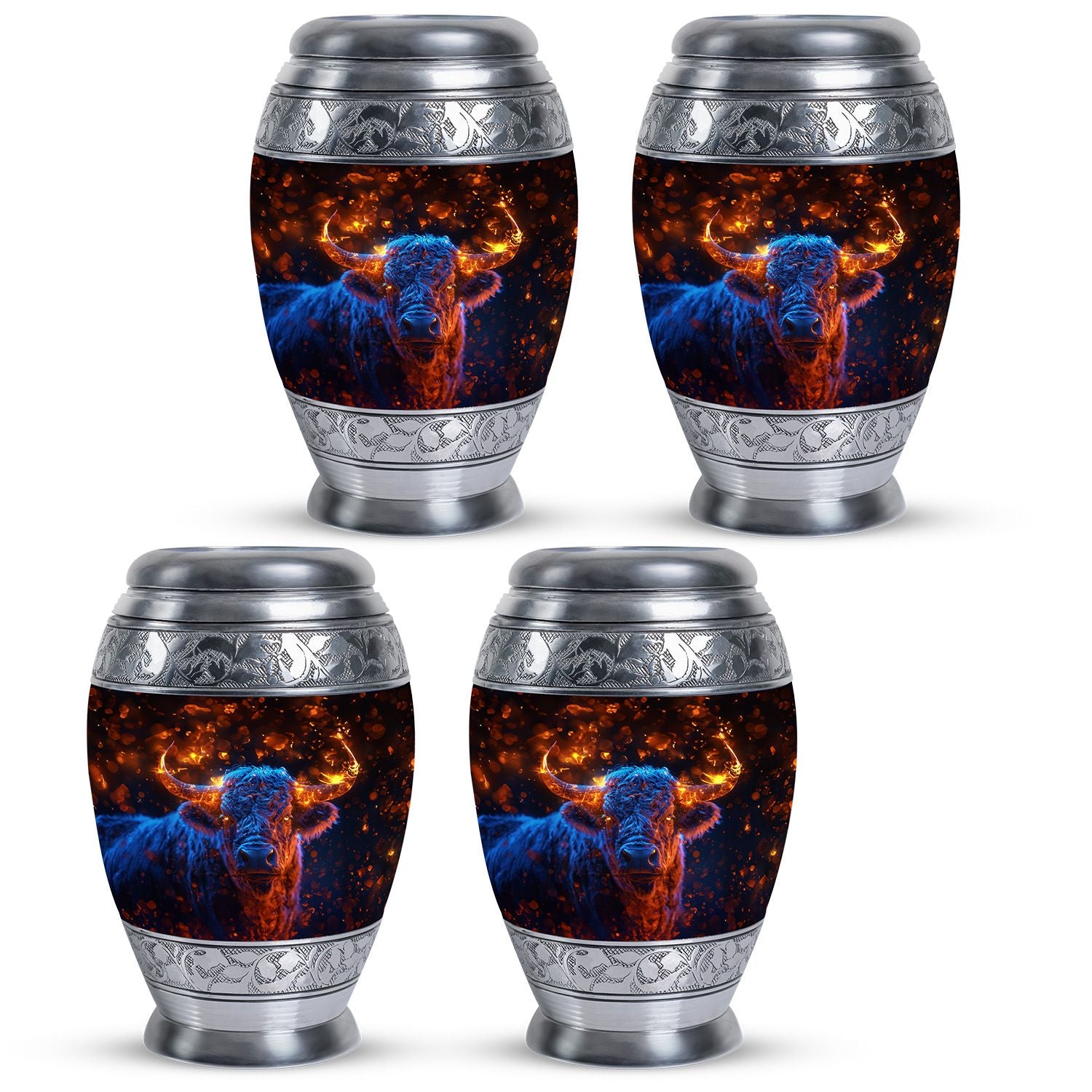 Fiery Horn Bull Memorial Urn For Ashes - Bull Cremation Ashes Urns