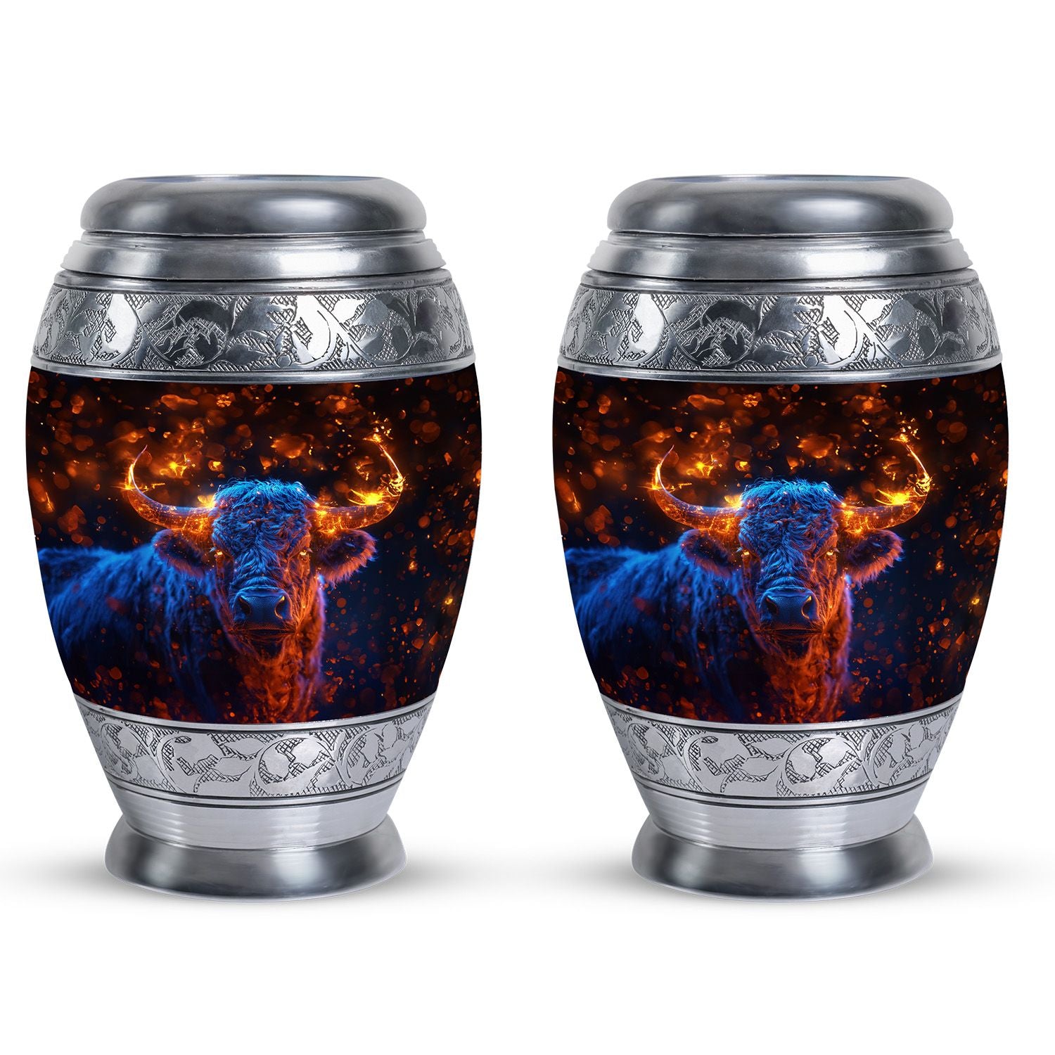 Fiery Horn Bull Memorial Urn For Ashes - Bull Cremation Ashes Urns