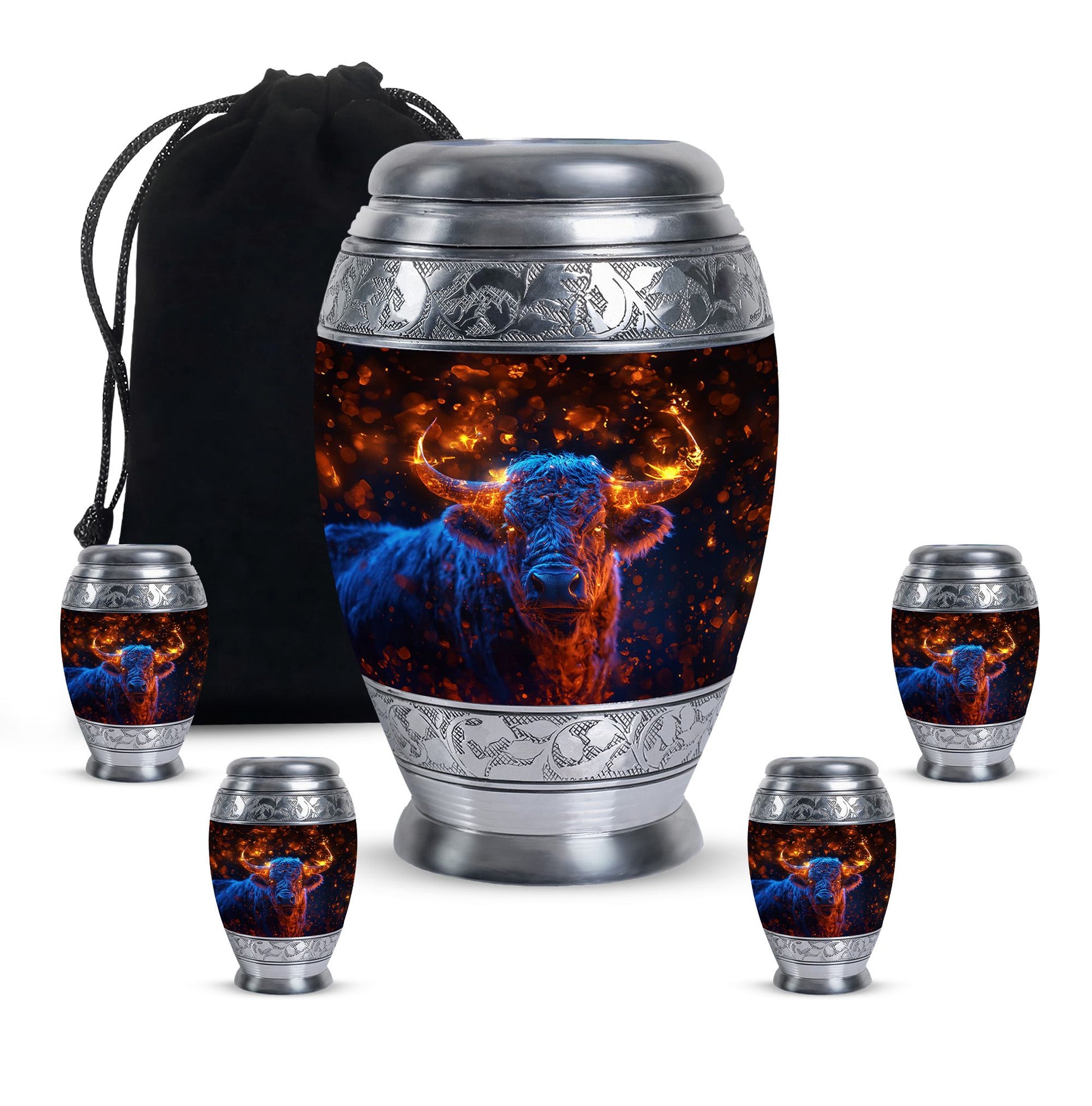 Fiery Horn Bull Memorial Urn For Ashes - Bull Cremation Ashes Urns