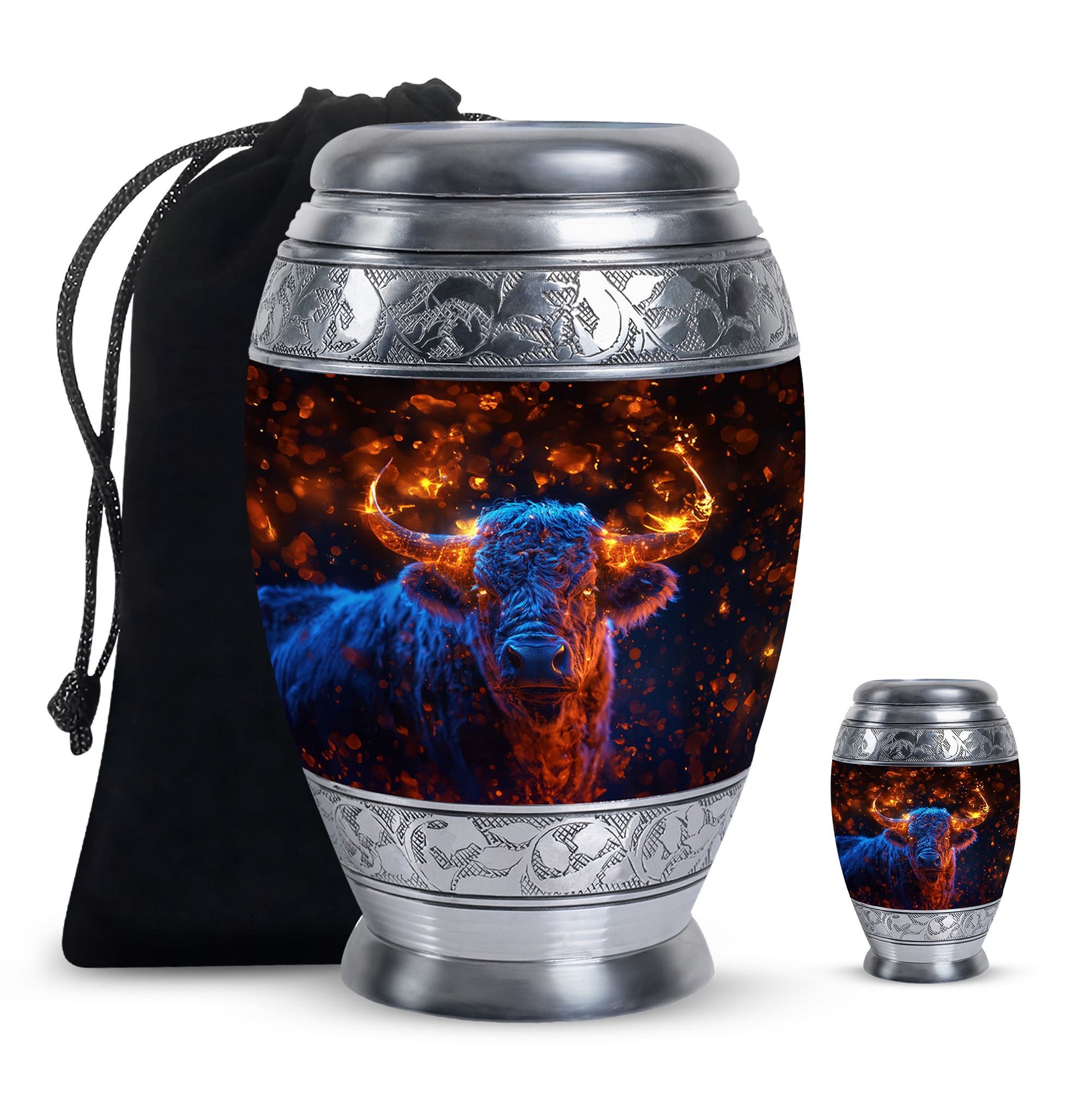 Fiery Horn Bull Memorial Urn For Ashes - Bull Cremation Ashes Urns