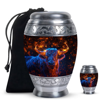 Personalized Bull Cremation Urn for Human Ashes - 10-inch, 200 cu in - Yatskia