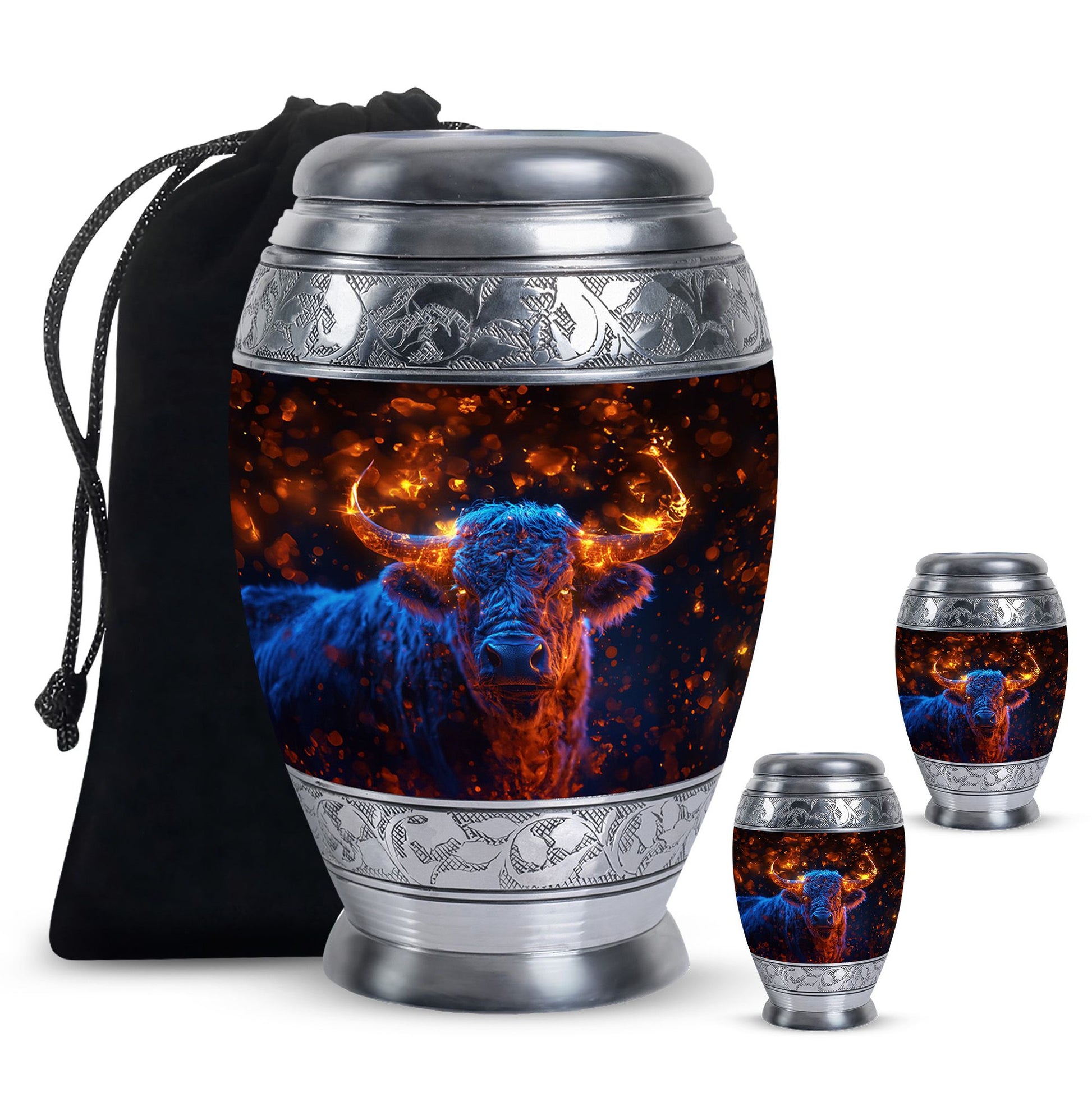 Fiery Horn Bull Memorial Urn For Ashes - Bull Cremation Ashes Urns