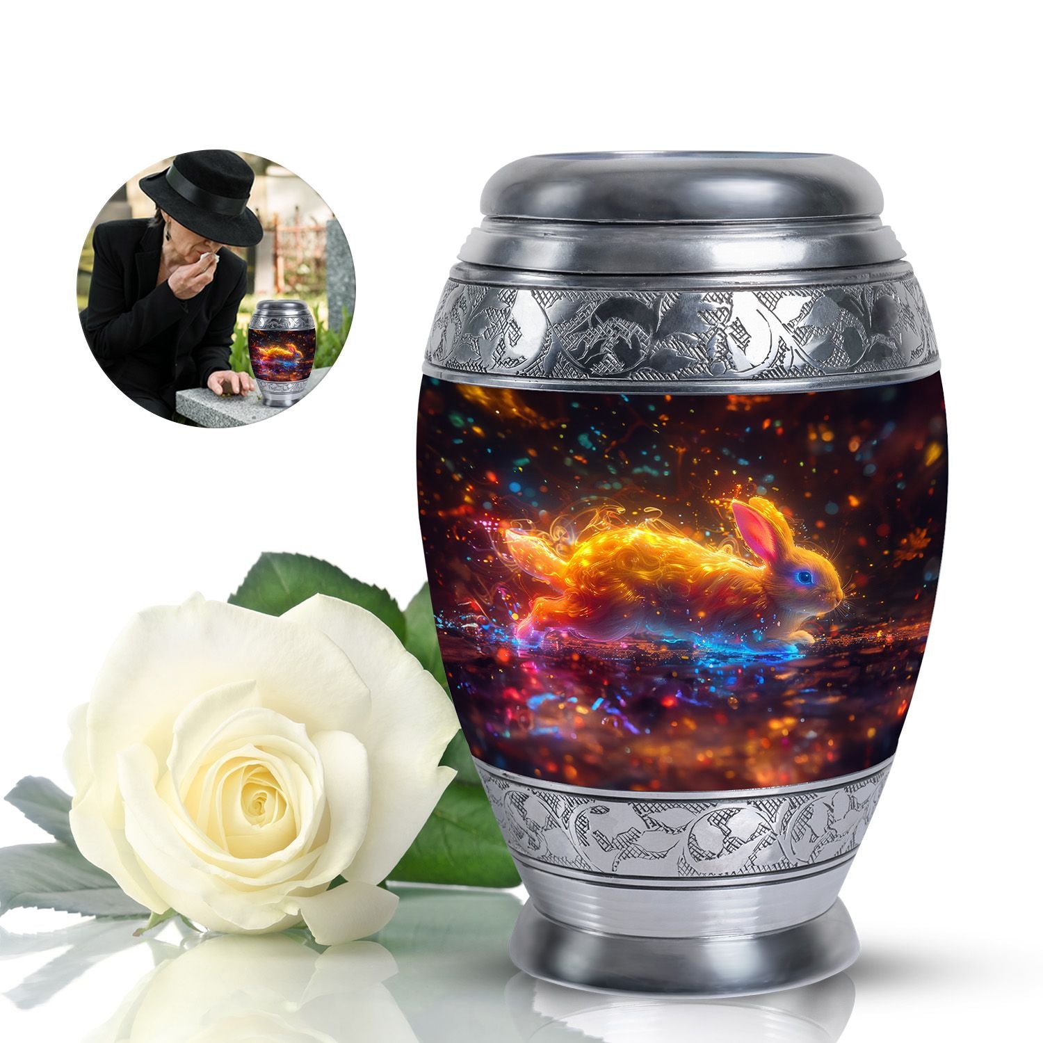 Fiery Rabbit Cremation Ashes Urn - Glowing Bunny Cremation Urns For Sale