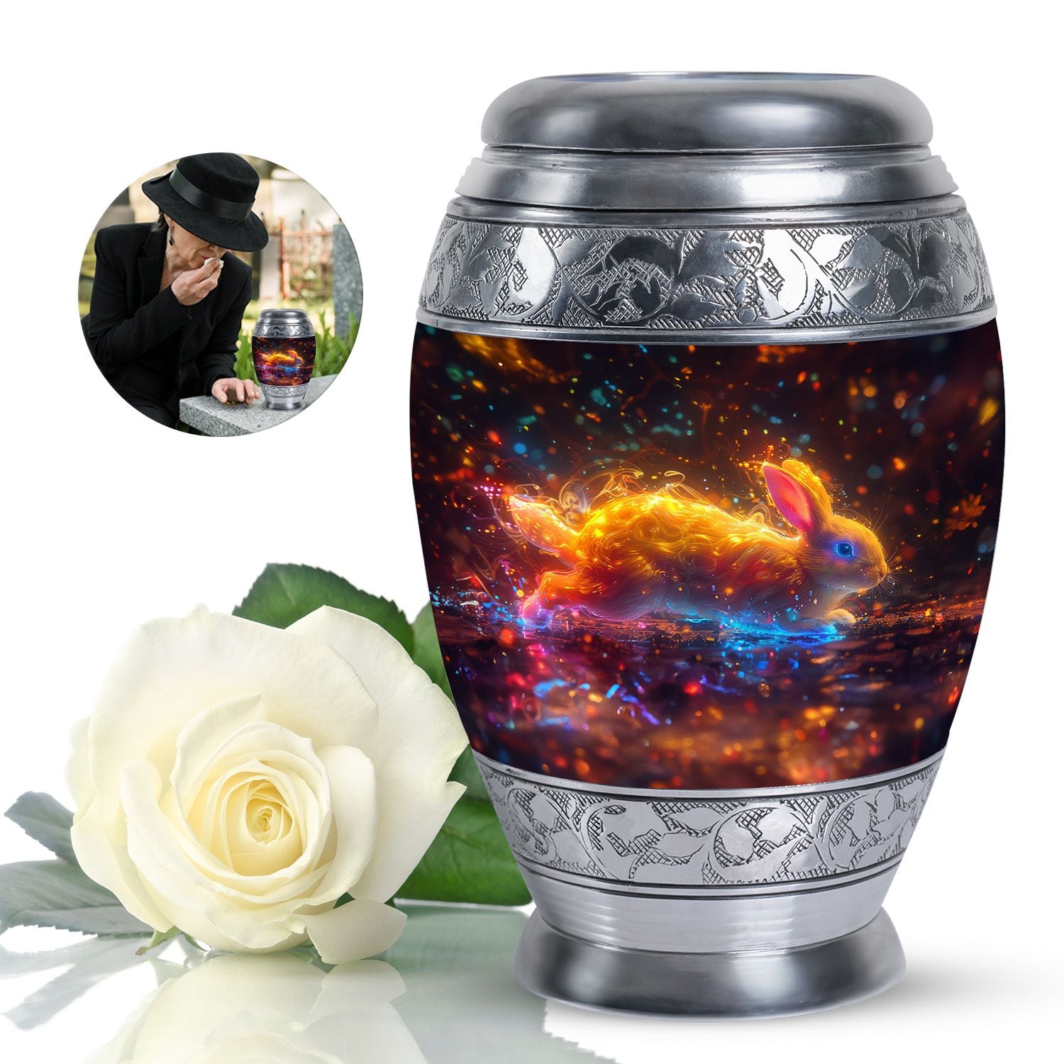 Fiery Rabbit Cremation Ashes Urn - Glowing Bunny Cremation Urns For Sale